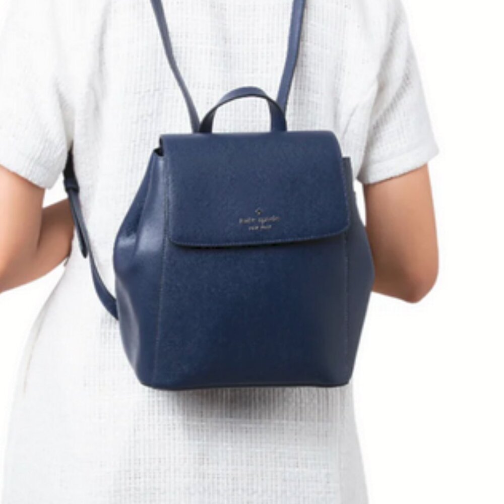 Kate Spade New York Madison Flap Saffiano Leather Medium Backpack Parisian Navy